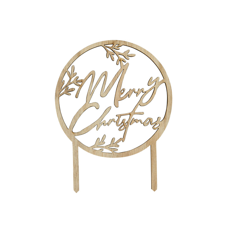 Wooden Merry Christmas Cake Topper