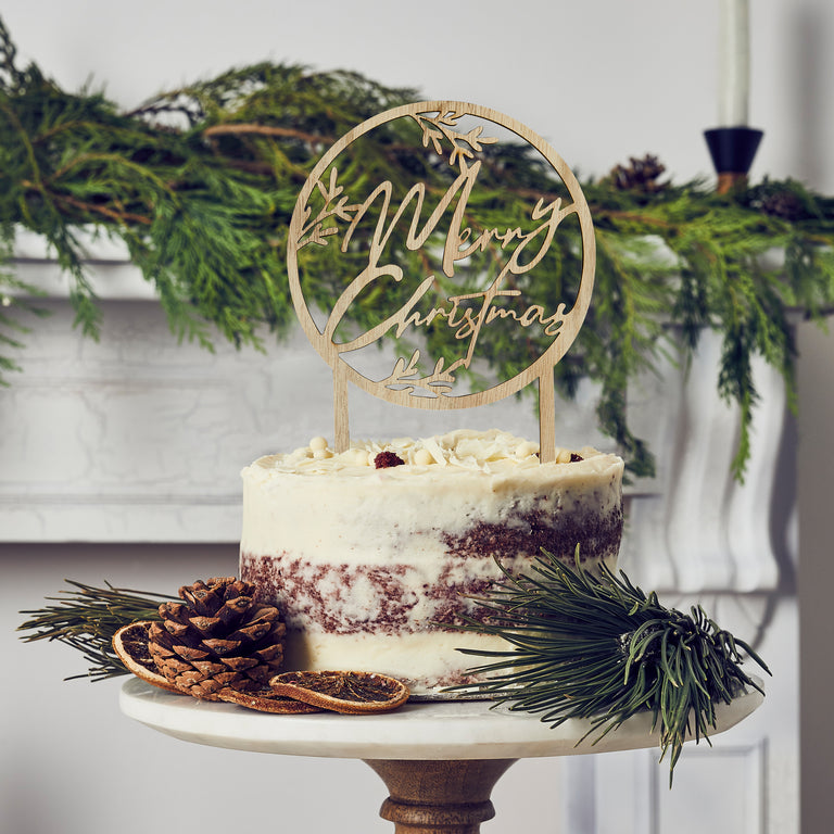 Wooden Merry Christmas Cake Topper