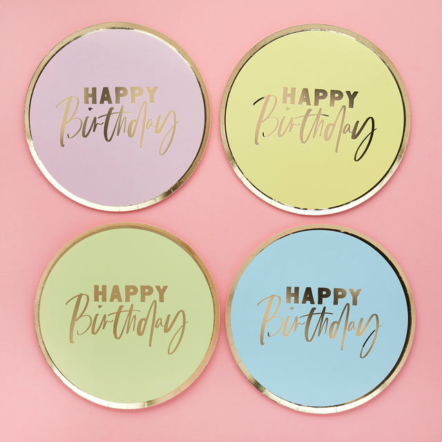 Pastel 'Happy Birthday' Paper Plates - Set 8