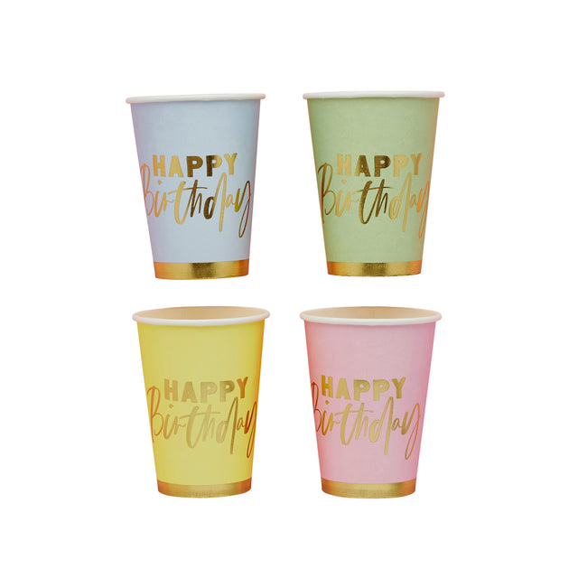 Pastel Happy Birthday Paper Cups - Set of 8