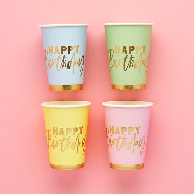 Pastel Happy Birthday Paper Cups - Set of 8