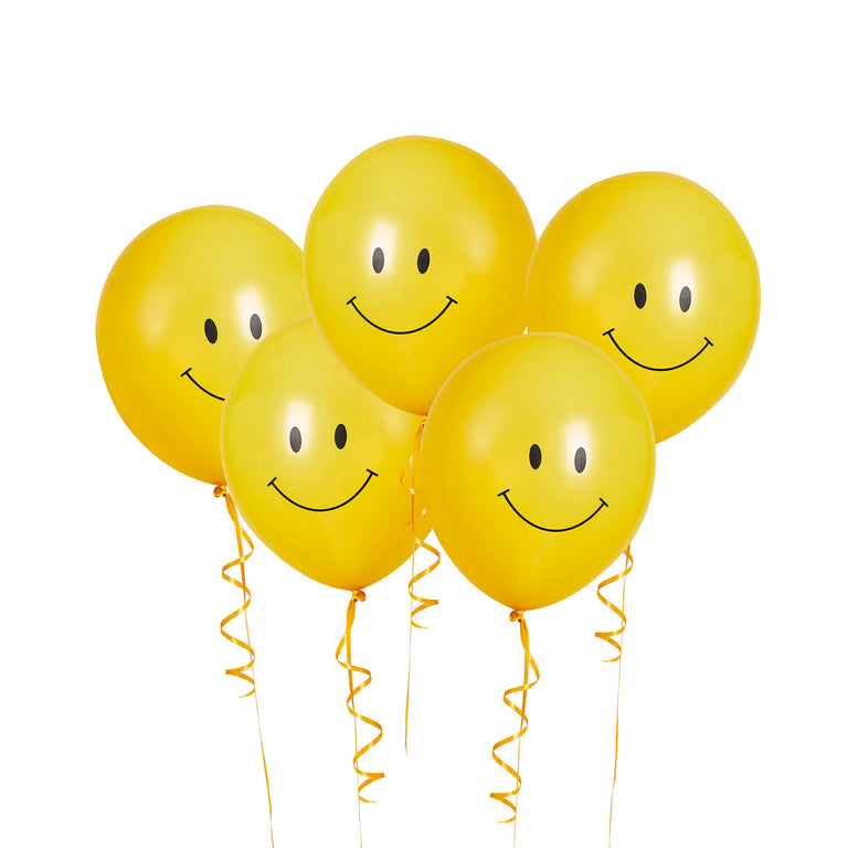 Smiley Face Yellow Latex  Balloons - Set of 5