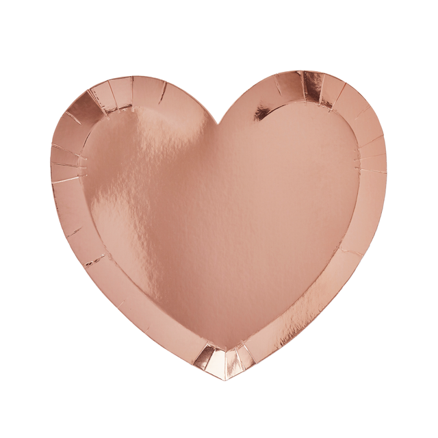 Rose Gold Metallic Heart Paper Plates - Set of 10