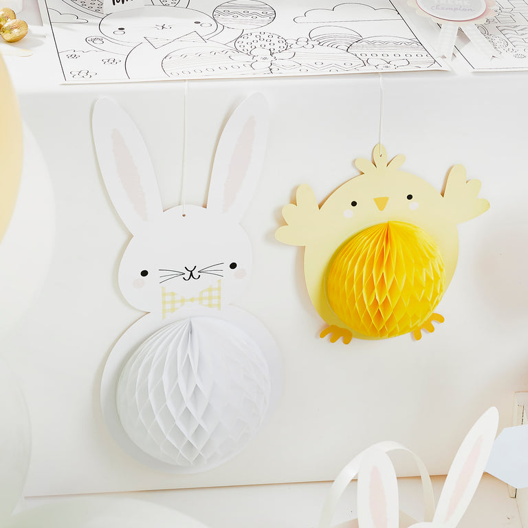 Easter Bunny and Chick Honeycomb Decorations