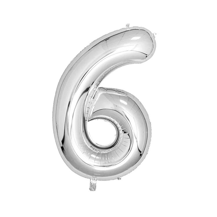 Extra Large Silver Foil Balloon Number 6