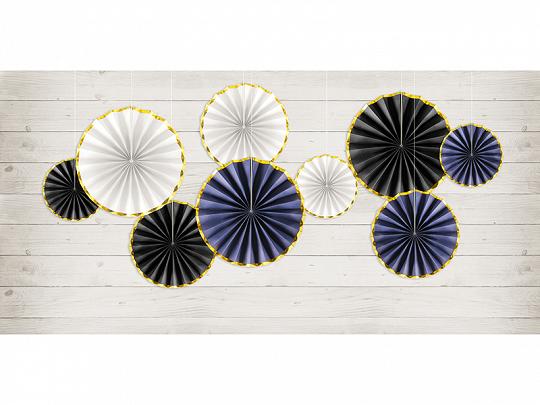 Navy Blue Paper Fans With Gold Edging  - Set of 3