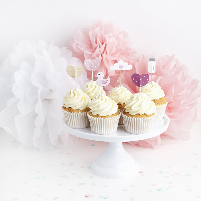 Pink Baby Shower Food Toppers - Set of 6