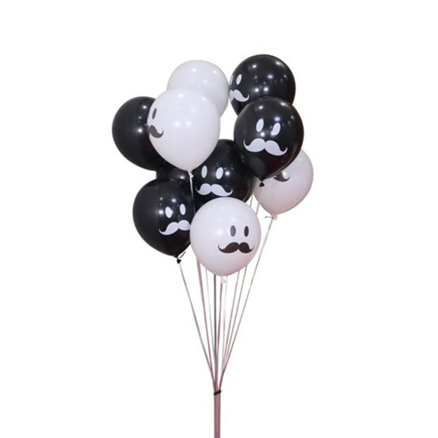 Mixed Black & White Moustache Latex Balloons - Set of 10