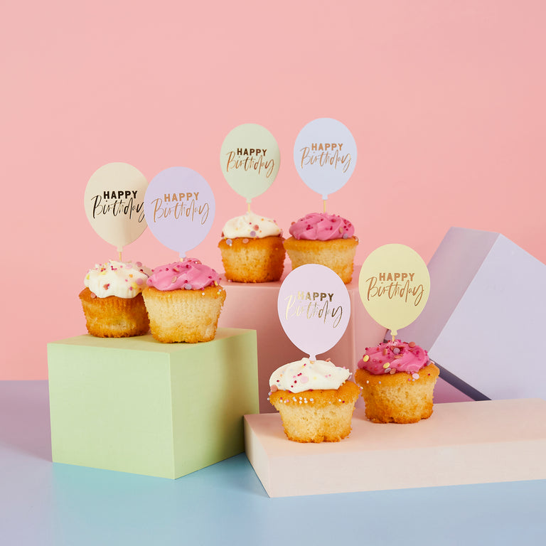 Pastel Happy Birthday Balloon Food Picks