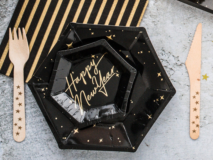 Black and Gold Star Paper Plates