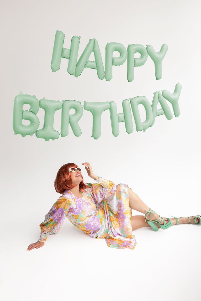 Pastel Green Happy Birthday Foil Balloons