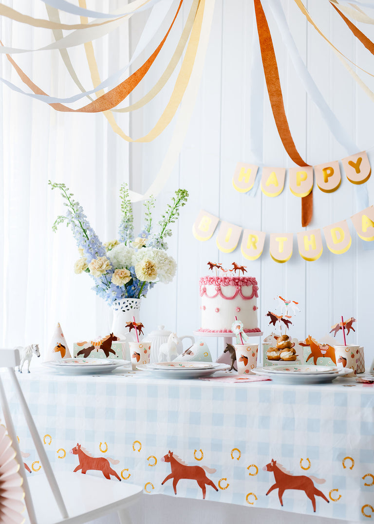 Pastel Ponies Checkered Paper Tablecloth