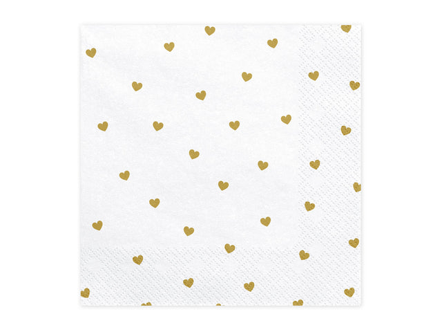 White Napkins with Gold Hearts