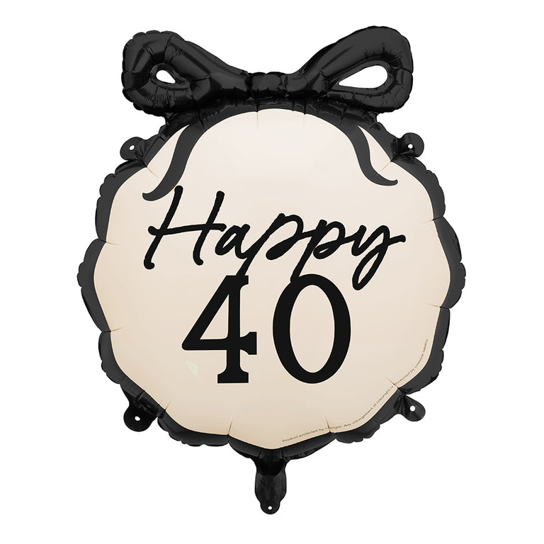 Cream Bow Happy 40 Foil Balloon