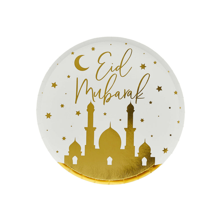 Gold Eid Dinner Paper Plates - Set of 8