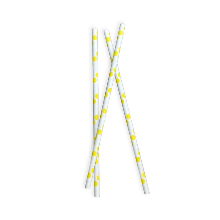 White Paper Straws with Yellow Spots - Set of 25