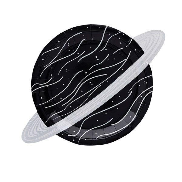 Black Planet Standard Paper Plates - Set of 8