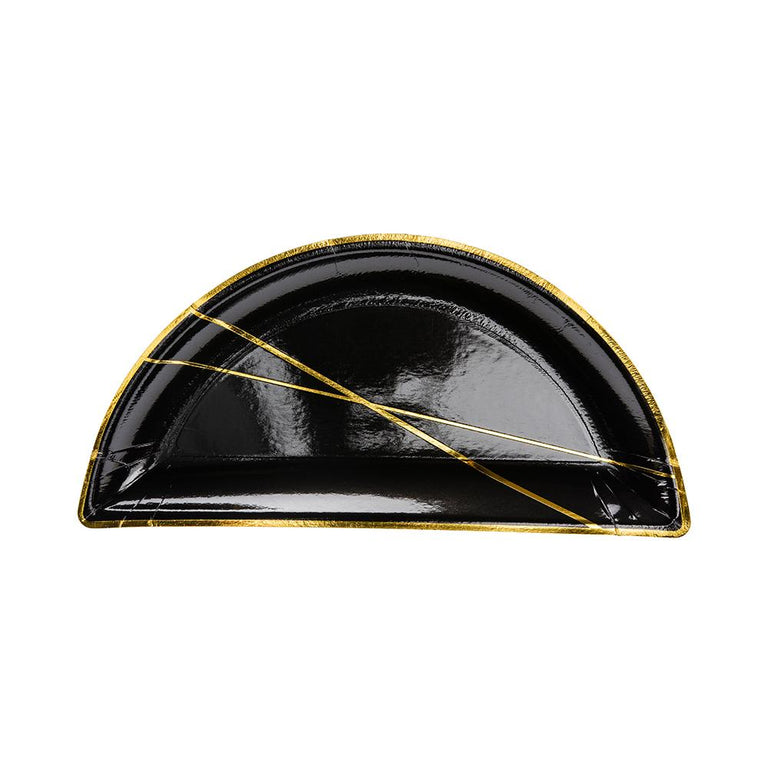 Black And Gold Half Moon Cocktail Plates - Set of 6