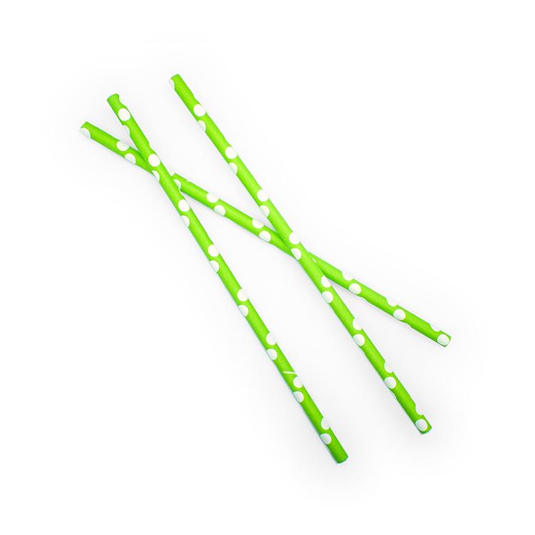 Bright Green Paper Straws with White Spots - Set of 25