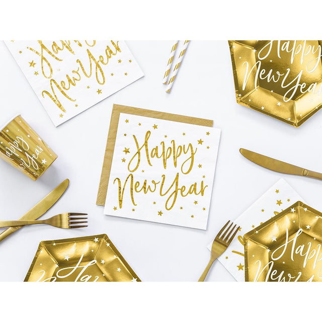 Gold & White Happy New Year Cocktail  Paper Plates - Set of 6