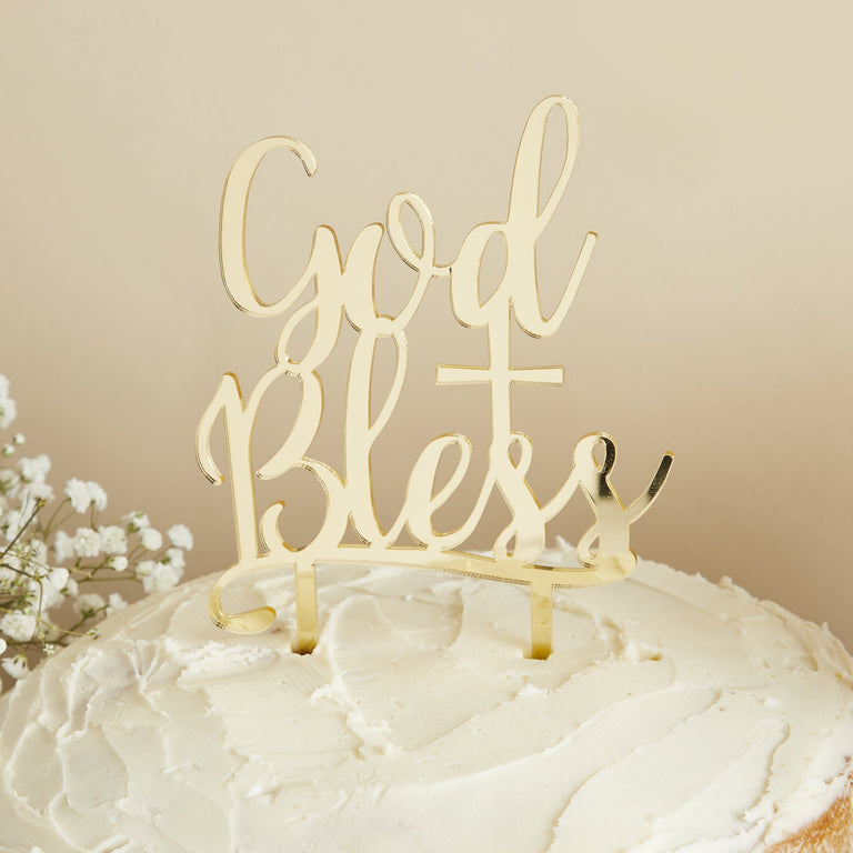 Gold God Bless Cake Topper