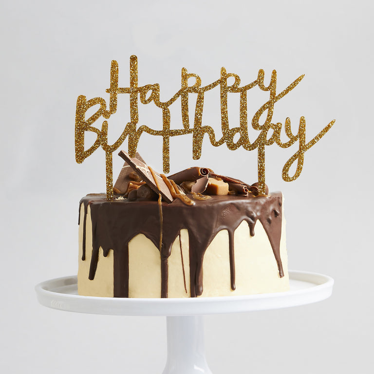 Gold Glitter Acrylic Happy Birthday Cake Topper