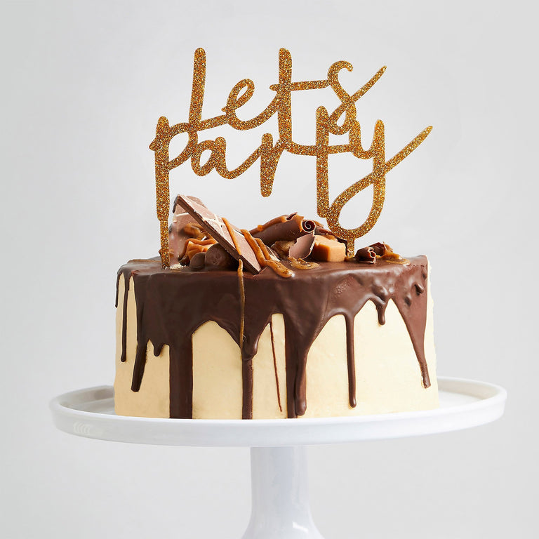 Gold Glitter Acrylic "Let's Party" Cake Topper