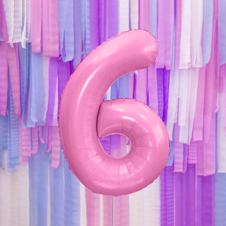 Large Pastel Pink Number 6 Foil Balloon