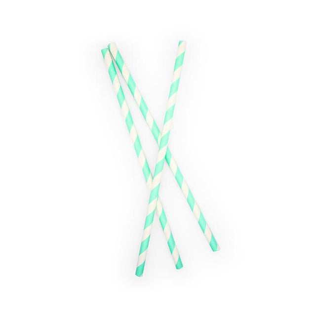 Mint Green Striped Paper Straws - Set of 25