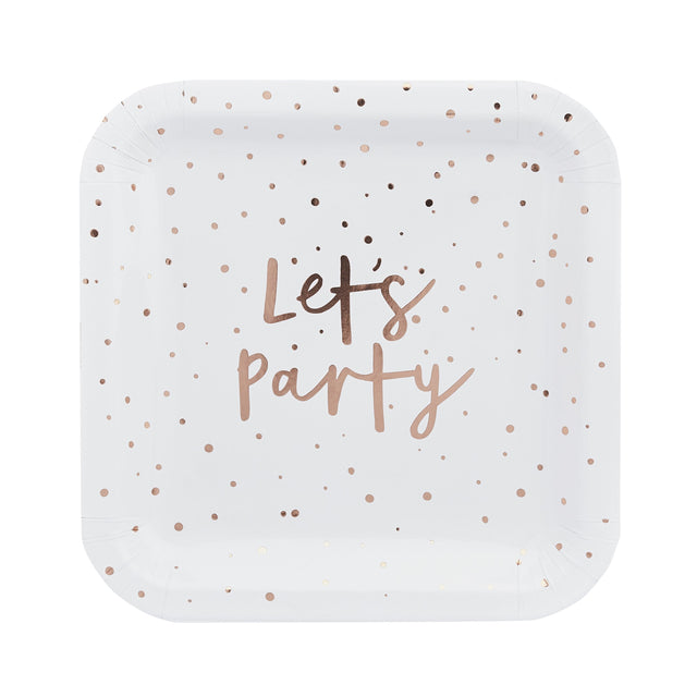 Rose Gold Let's Party Paper Plates