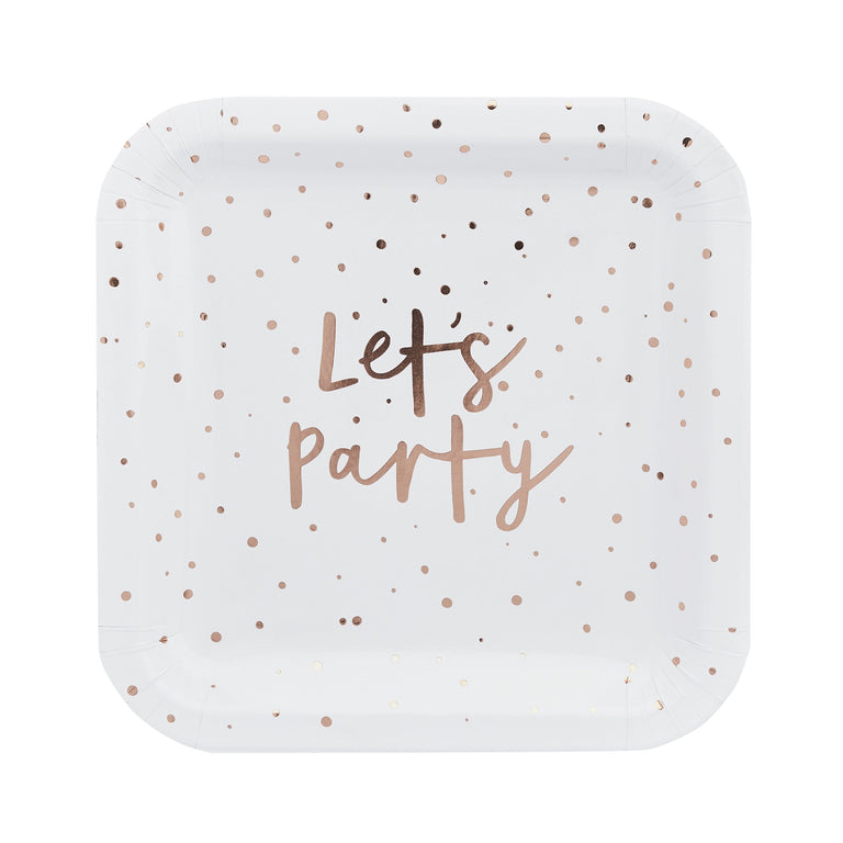 Rose Gold Let's Party Paper Plates