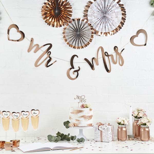 Rose Gold Foiled Mr and Mrs Banner