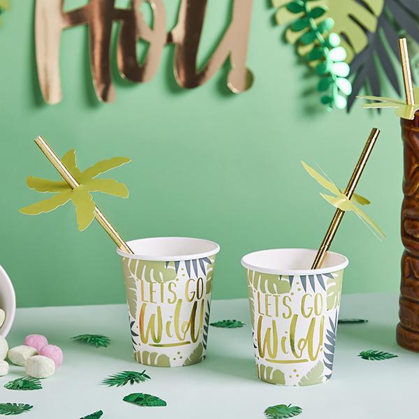 Tropical Leaf Patterned Paper Cups - Set of 10