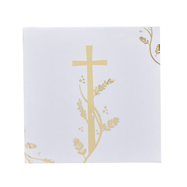 White Guest Book with Gold Cross Motif