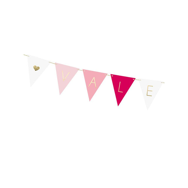 White, Pink and Red Valentine's Bunting with Gold Lettering