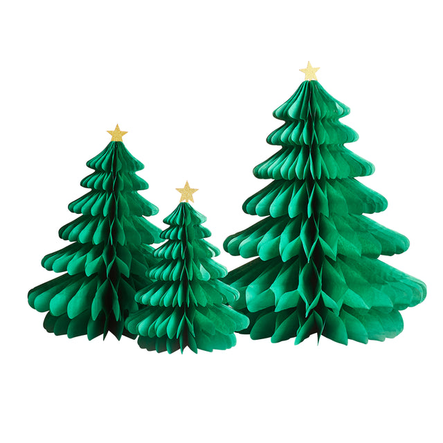 Green Honeycomb Christmas Trees - Set of 3