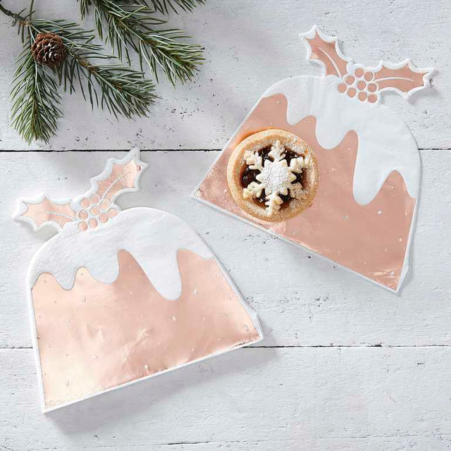Rose Gold Foiled Christmas Pudding Napkin