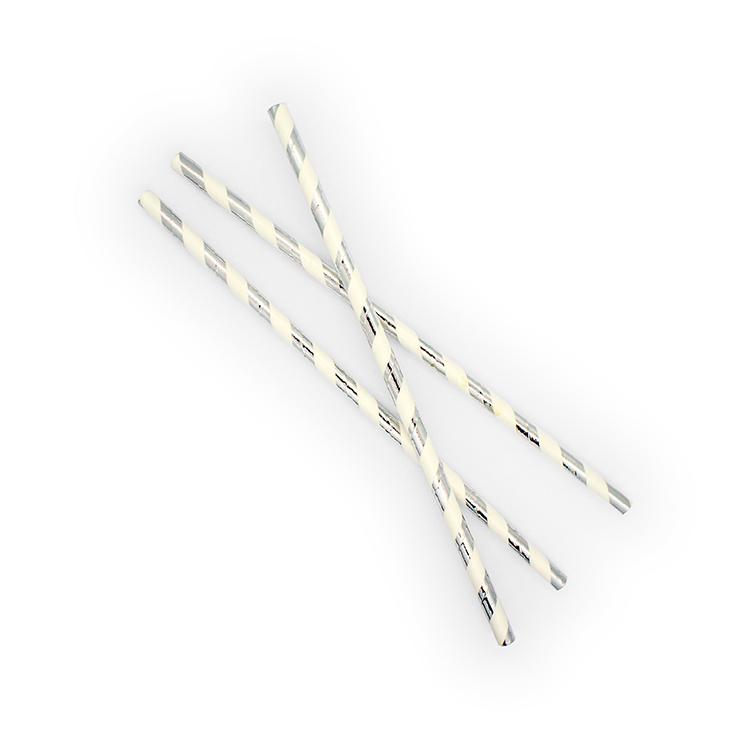 Silver Foil Striped Paper Straws - Set of 25