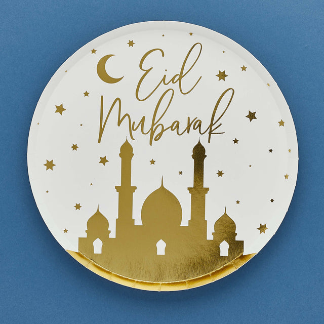 Gold Eid Dinner Paper Plates - Set of 8