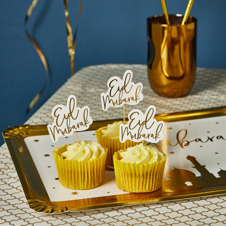 Gold Eid Mubarak Food Picks - Set of 12