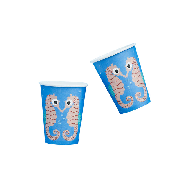 Blue Seahorse Paper Cups - Set of 8
