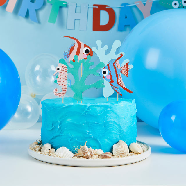 Fish & Coral Card Cake Topper Set