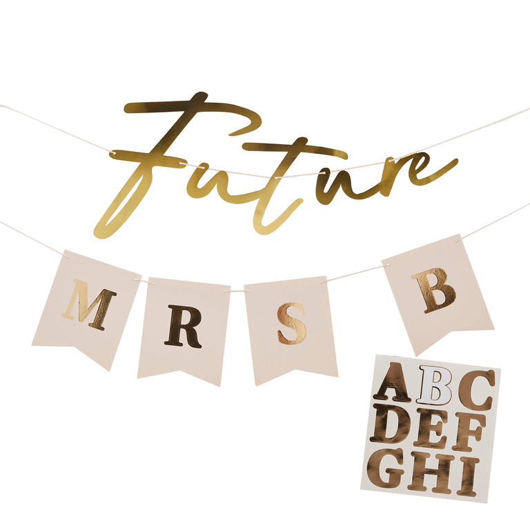Gold and White Future Mrs Customisable Banner 2m