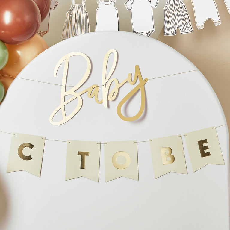 Gold and White Baby To Be Customisable Banner 2m