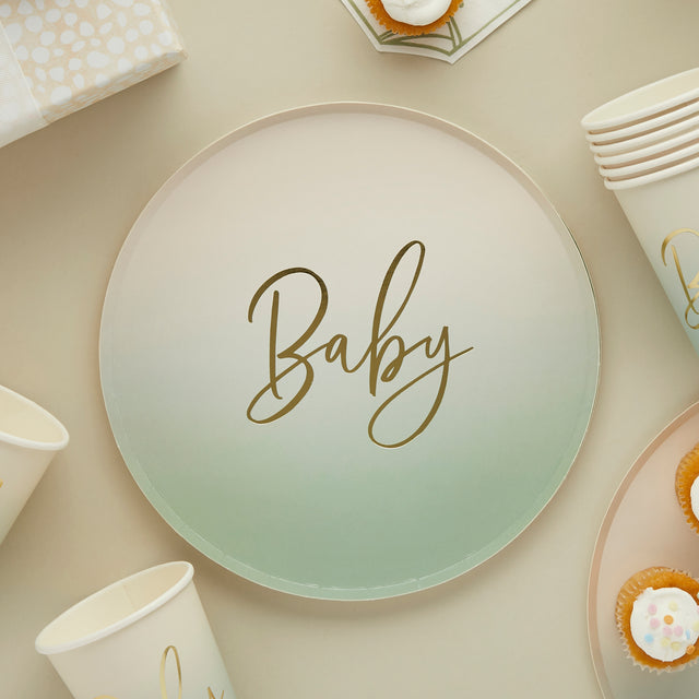 Neutral Sage 'Baby' Paper Plates - Set of 8
