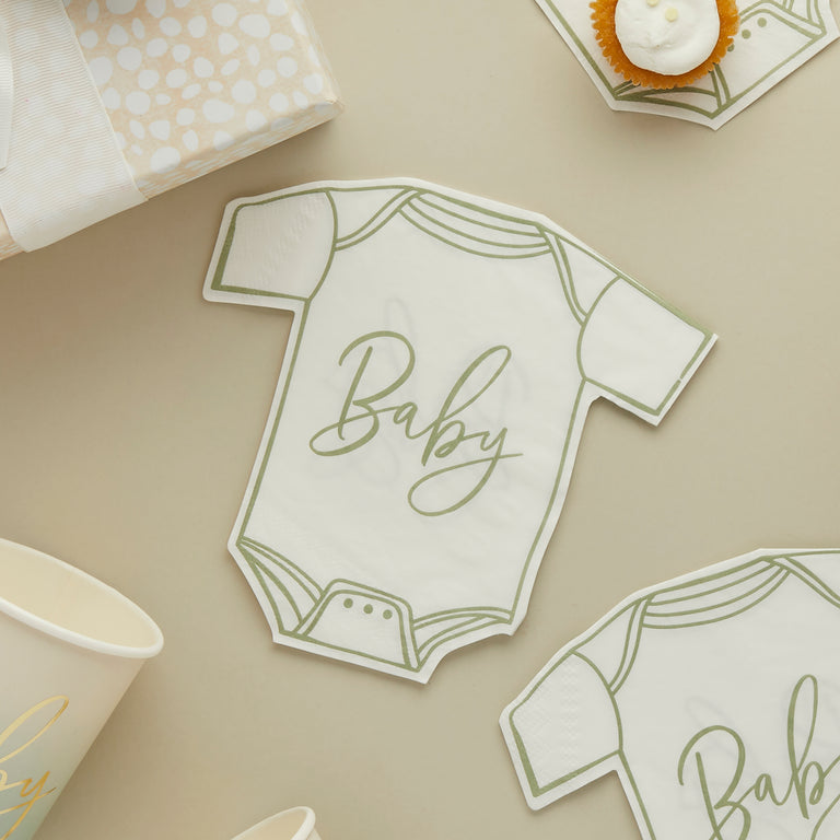 Sage 'Baby' Babygrow Paper Napkins - Set of 16