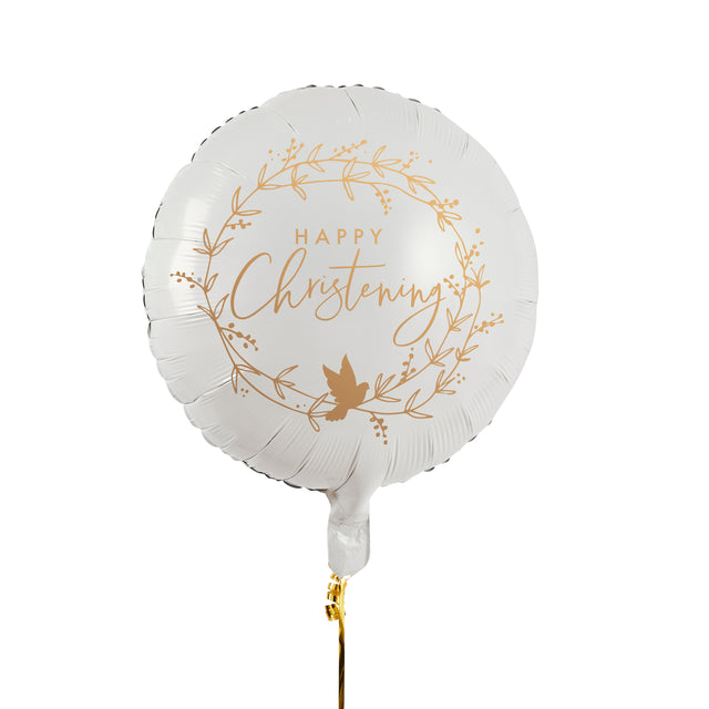 White and Gold Happy Christening Foil Balloon
