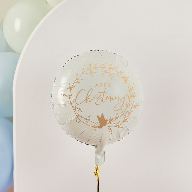 White and Gold Happy Christening Foil Balloon