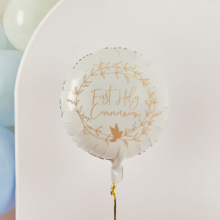 White and Gold First Holy Communion Foil Balloon