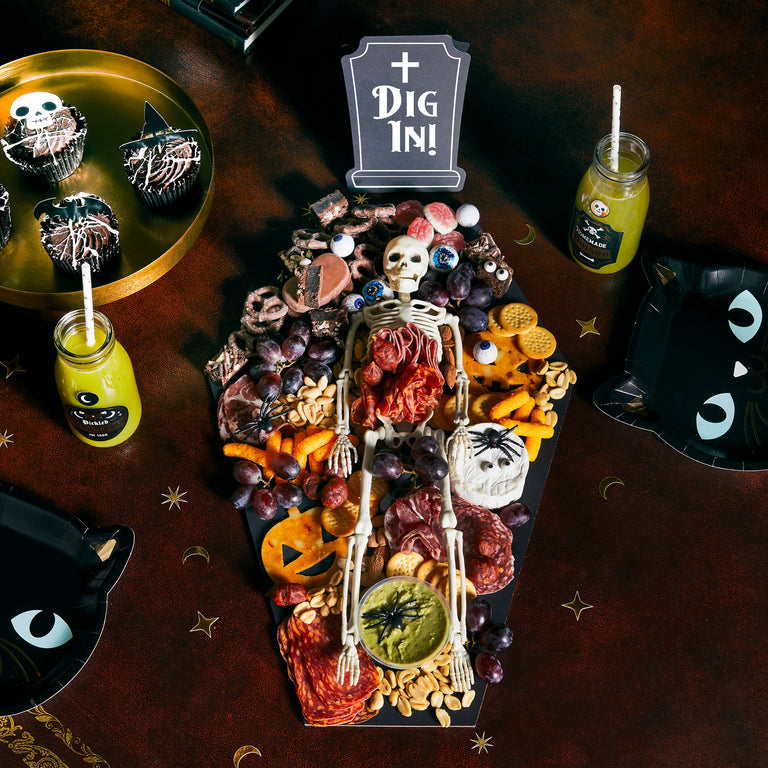 Black Coffin Grazing Board with Card Sign